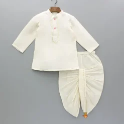 Clearance Cream Kurta And Bird Embroidered Jacket With Dhoti BOY Indian Ethnic Wear | Ethnic Sets