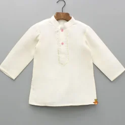 Clearance Cream Kurta And Bird Embroidered Jacket With Dhoti BOY Indian Ethnic Wear | Ethnic Sets