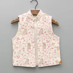 Clearance Cream Kurta And Bird Embroidered Jacket With Dhoti BOY Indian Ethnic Wear | Ethnic Sets