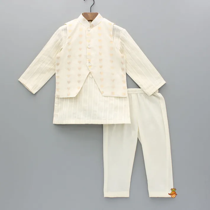 Best Cream Kurta And Heart Embroidered Jacket With Pyjama BOY Indian Ethnic Wear | Ethnic Sets