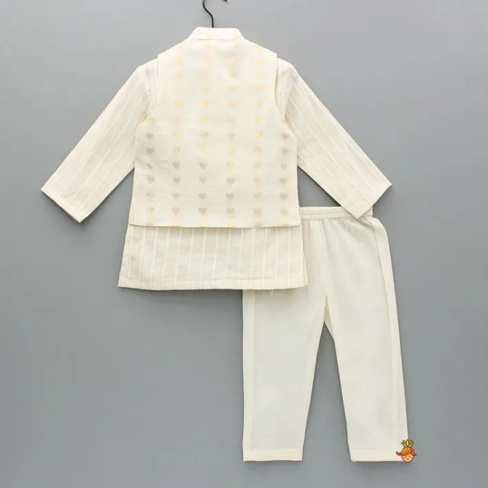 Best Cream Kurta And Heart Embroidered Jacket With Pyjama BOY Indian Ethnic Wear | Ethnic Sets