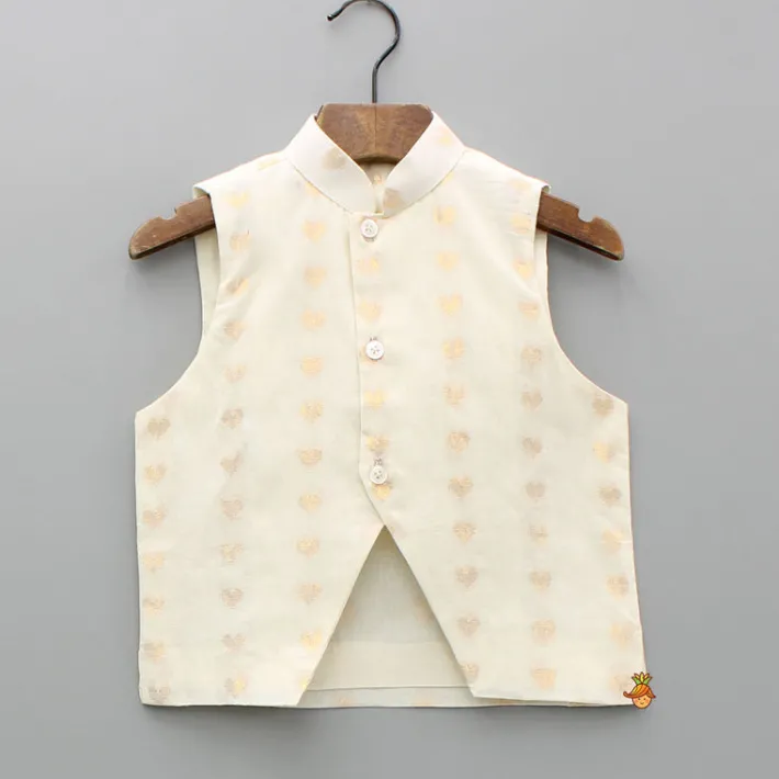 Best Cream Kurta And Heart Embroidered Jacket With Pyjama BOY Indian Ethnic Wear | Ethnic Sets