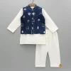 Discount Cream Kurta With Blue Embroidered Jacket And Pyjama BOY Indian Ethnic Wear | Ethnic Sets