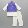 Fashion Cream Kurta With Purple Embroidered Jacket And Pyjama BOY Twinning Sets | Indian Ethnic Wear