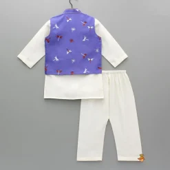 Fashion Cream Kurta With Purple Embroidered Jacket And Pyjama BOY Twinning Sets | Indian Ethnic Wear