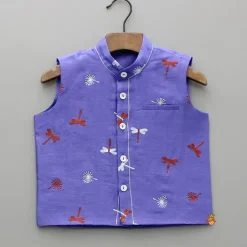 Fashion Cream Kurta With Purple Embroidered Jacket And Pyjama BOY Twinning Sets | Indian Ethnic Wear