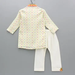 Sale Cream Multicolour Printed And Embroidered Kurta With Pyjama BOY Indian Ethnic Wear | Ethnic Sets