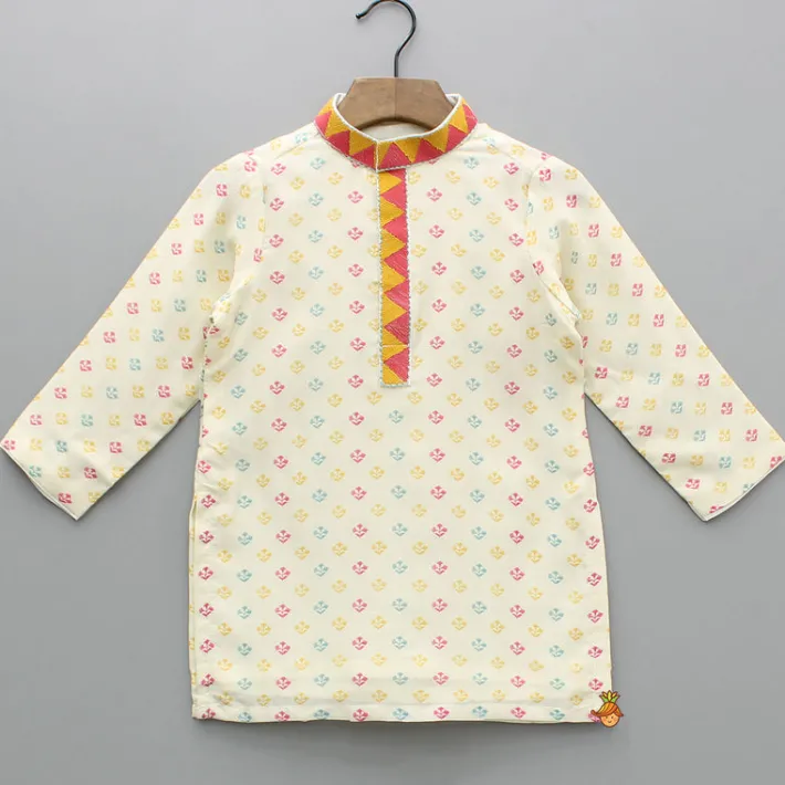 Sale Cream Multicolour Printed And Embroidered Kurta With Pyjama BOY Indian Ethnic Wear | Ethnic Sets