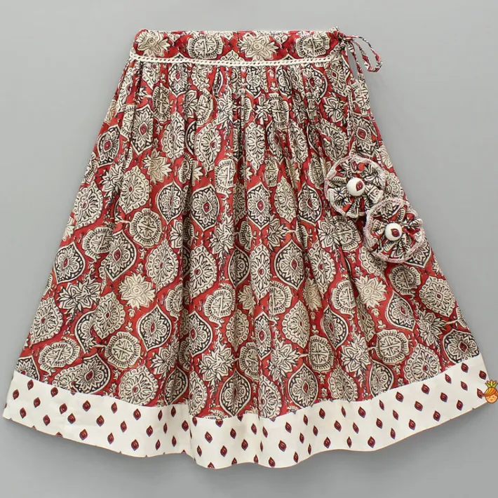 New Cream Printed Lace And Pleats Detailed Top And Lehenga Ethnic Wear | Lehengas & Ghagras