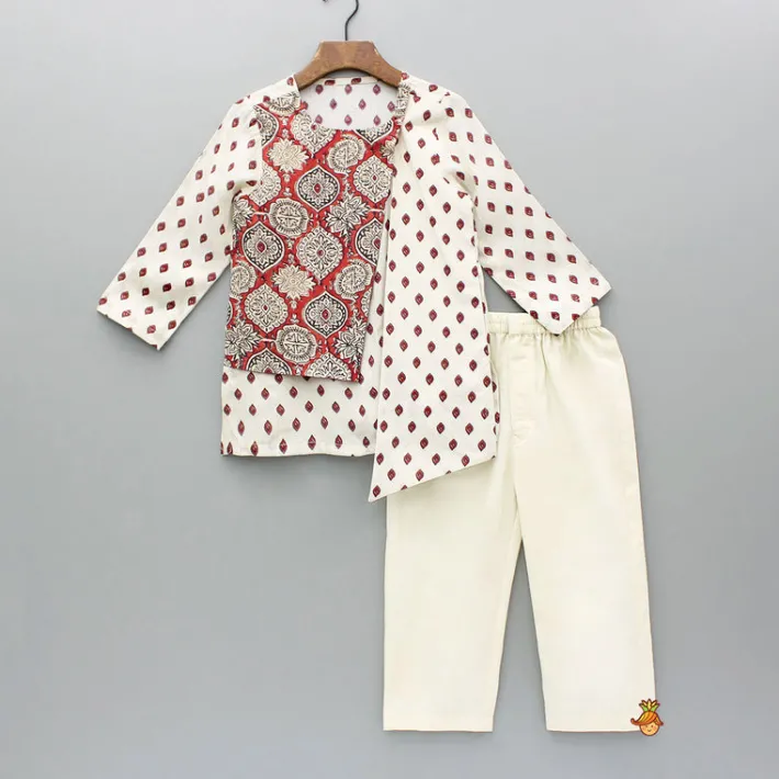Discount Cream Printed Stylish Flap Kurta And Pant BOY Indian Ethnic Wear | Ethnic Sets