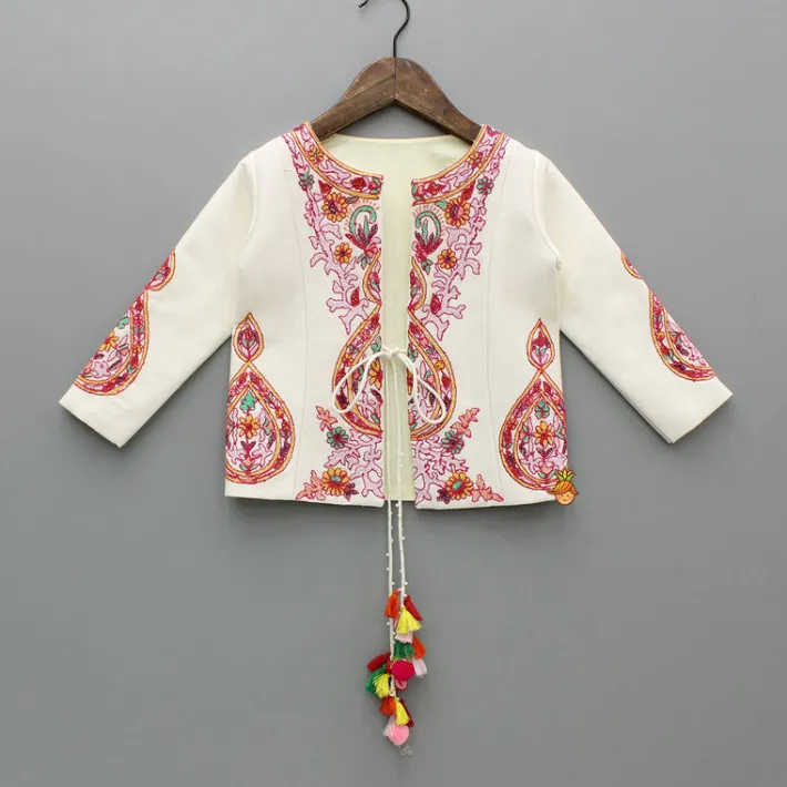 Online Cream Top With Embroidered Jacket And Palazzo Ethnic Wear | Palazzos & Shararas