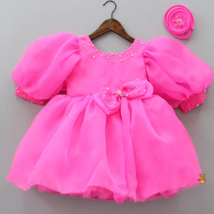 Hot Cut Dana Embellished Gorgeous Pink Dress With Matching Swirled Hair Clip Dresses & Sets | Dresses