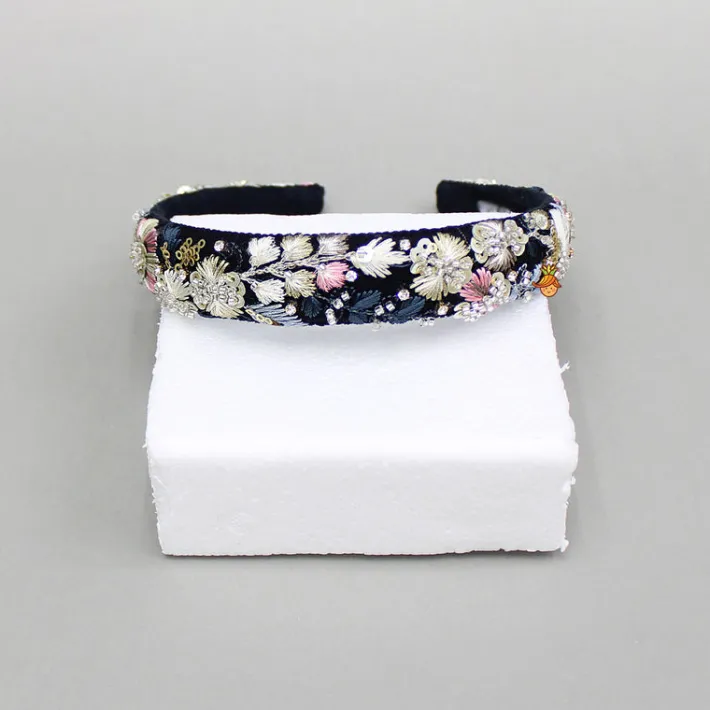 Fashion Cutdana And Floral Thread Embroidered Multicolour Hairband Hair Accessories | Hair Bands