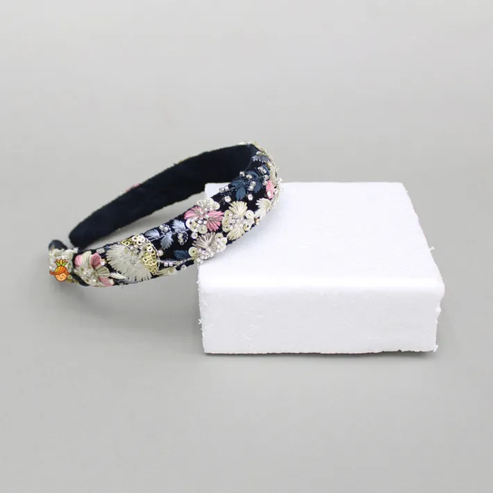 Fashion Cutdana And Floral Thread Embroidered Multicolour Hairband Hair Accessories | Hair Bands