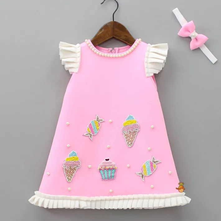 Discount Cute Candy Embroidered Baby Pink Dress With Matching Head Band Dresses & Sets | Dresses