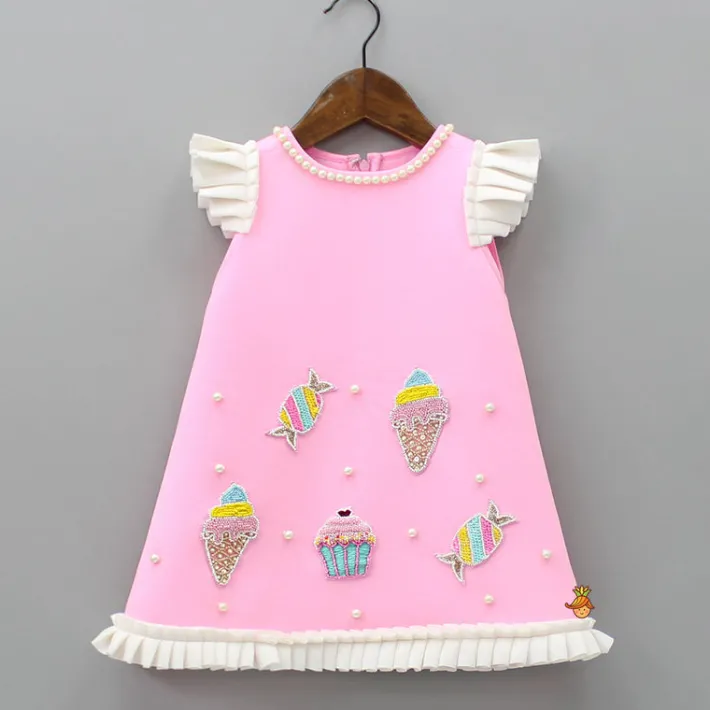 Discount Cute Candy Embroidered Baby Pink Dress With Matching Head Band Dresses & Sets | Dresses