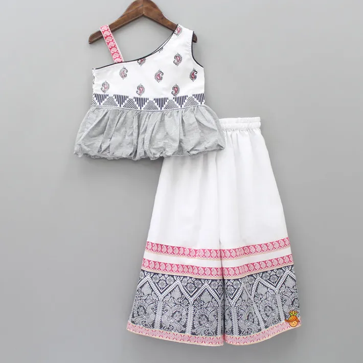 Best Cute One Shoulder Top With Printed Palazzo Ethnic Wear | Palazzos & Shararas