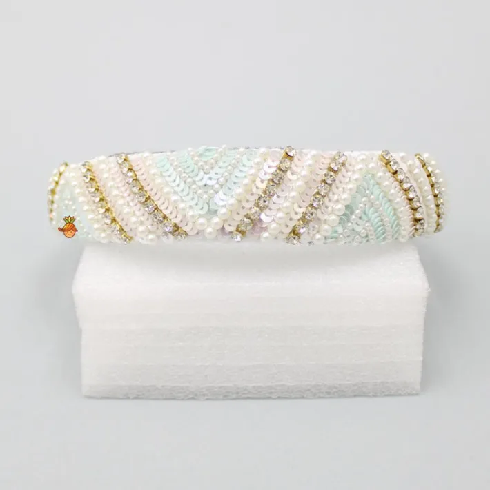 Fashion Delightful Pearly And Sequined White Hair Band Hair Accessories | Hair Bands