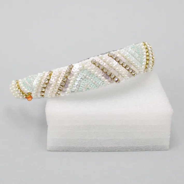 Fashion Delightful Pearly And Sequined White Hair Band Hair Accessories | Hair Bands