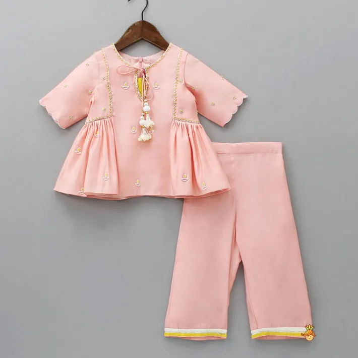 Outlet Diya Embroidered Peach Kurti And Pant Twinning Sets | Ethnic Wear