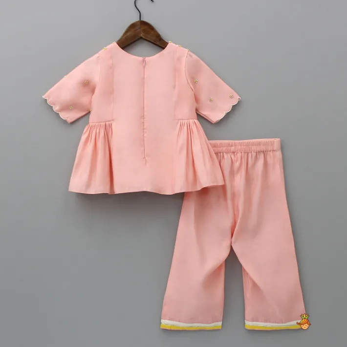 Outlet Diya Embroidered Peach Kurti And Pant Twinning Sets | Ethnic Wear