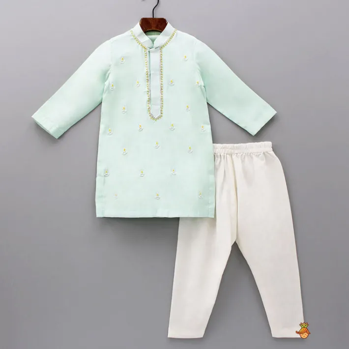 Online Diya Hand Embroidered Green Kurta And Churidar BOY Twinning Sets | Indian Ethnic Wear