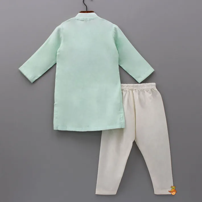 Online Diya Hand Embroidered Green Kurta And Churidar BOY Twinning Sets | Indian Ethnic Wear