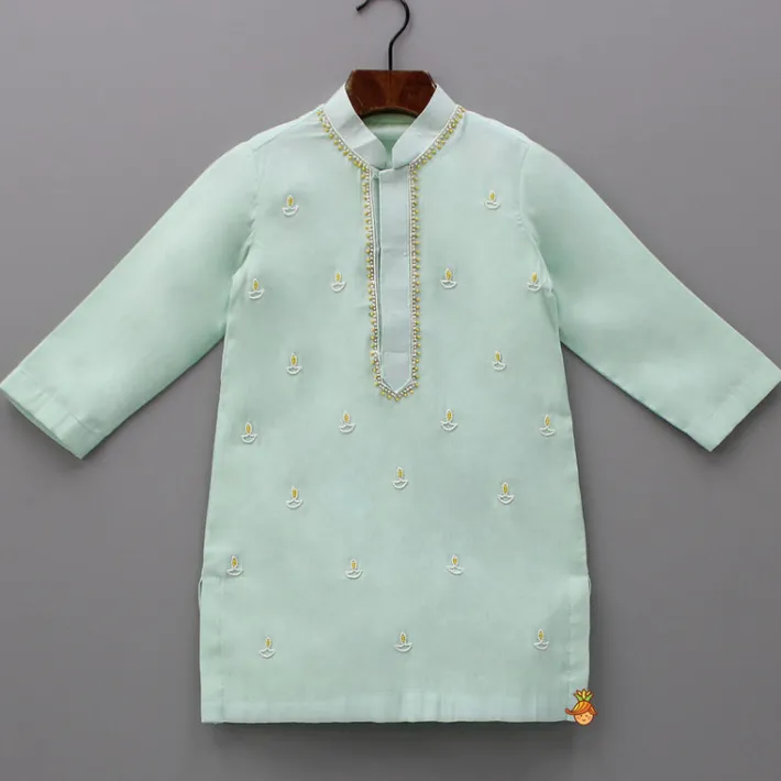 Online Diya Hand Embroidered Green Kurta And Churidar BOY Twinning Sets | Indian Ethnic Wear
