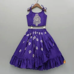 Online Dori Embroidered Purple Strappy Top And Stylish Layered Lehenga Ethnic Wear | Lehengas & Ghagras