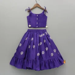 Online Dori Embroidered Purple Strappy Top And Stylish Layered Lehenga Ethnic Wear | Lehengas & Ghagras