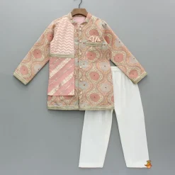 New Double Layered Flap Peach Ethnic Kurta And Off White Pyjama BOY Twinning Sets | Indian Ethnic Wear