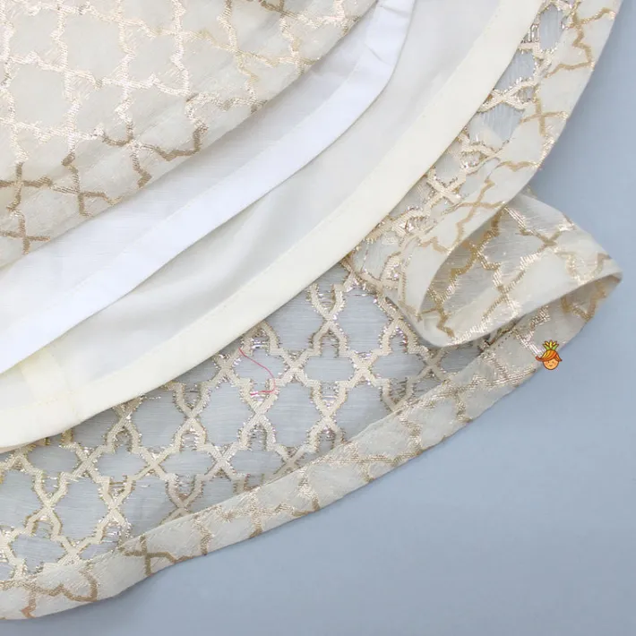 Clearance Double Layered Pearls Embellished Zari Embroidered Off White Dress Dresses & Sets | Dresses
