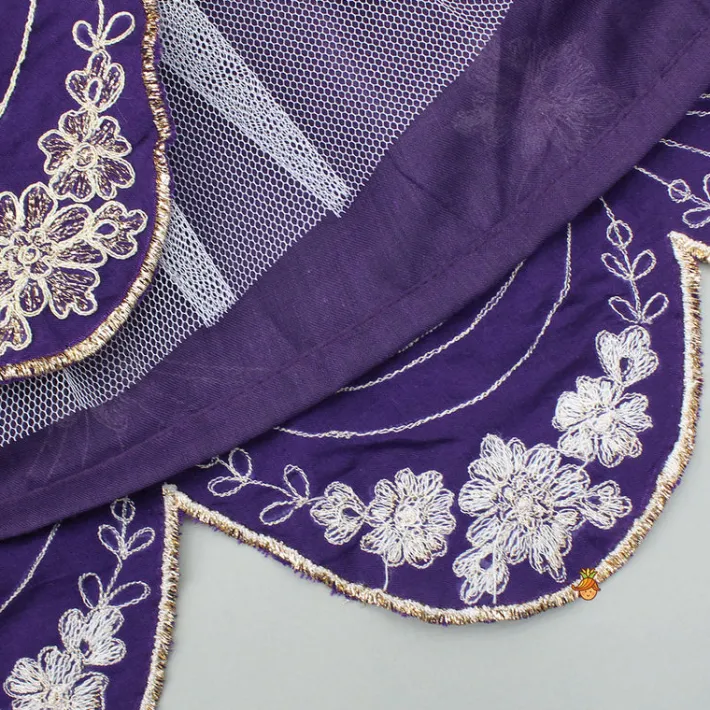 Hot Dual Back Knot Detail Purple Top And Tassels Enhanced Lehenga Twinning Sets | Ethnic Wear