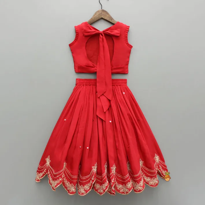 Clearance Dual Back Knot Detail Red Top And Tassels Enhanced Lehenga Ethnic Wear | Lehengas & Ghagras
