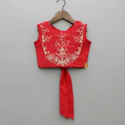 Clearance Dual Back Knot Detail Red Top And Tassels Enhanced Lehenga Ethnic Wear | Lehengas & Ghagras