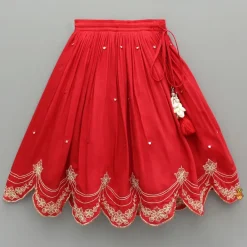 Clearance Dual Back Knot Detail Red Top And Tassels Enhanced Lehenga Ethnic Wear | Lehengas & Ghagras