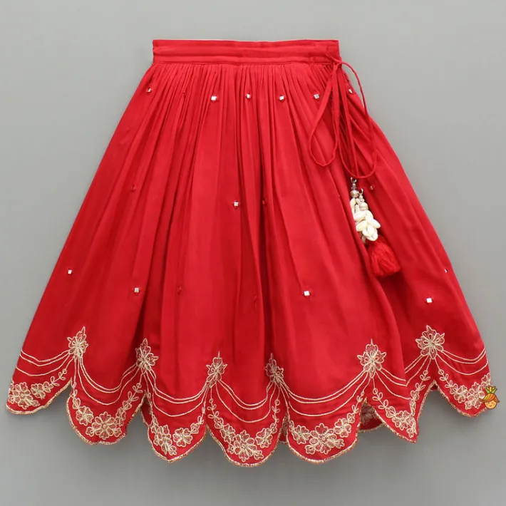 Clearance Dual Back Knot Detail Red Top And Tassels Enhanced Lehenga Ethnic Wear | Lehengas & Ghagras