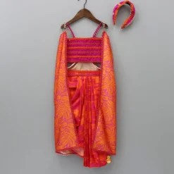 Outlet Dual Colour Top And Stylish Dhoti Skirt With Matching Cape And Hairband Ethnic Wear | Dhotis & Patialas