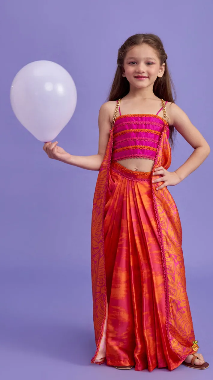Outlet Dual Colour Top And Stylish Dhoti Skirt With Matching Cape And Hairband Ethnic Wear | Dhotis & Patialas