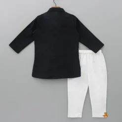 Sale Dual Flap Jacket Style Black Kurta And Pyjama BOY Twinning Sets | Indian Ethnic Wear