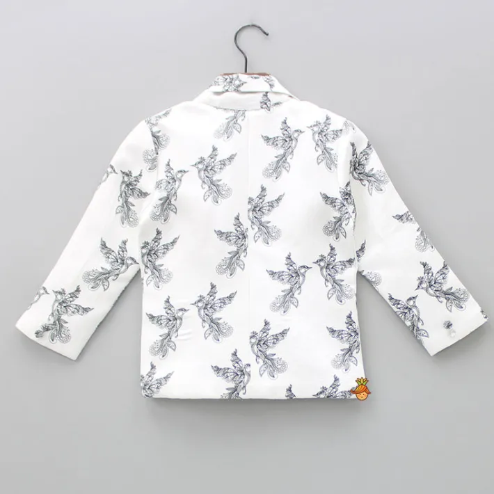 Best Dual Pocket Detail White And Black Bird Printed Blazer BOY Formal Wear