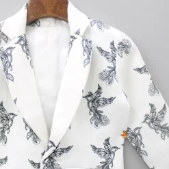 Best Dual Pocket Detail White And Black Bird Printed Blazer BOY Formal Wear