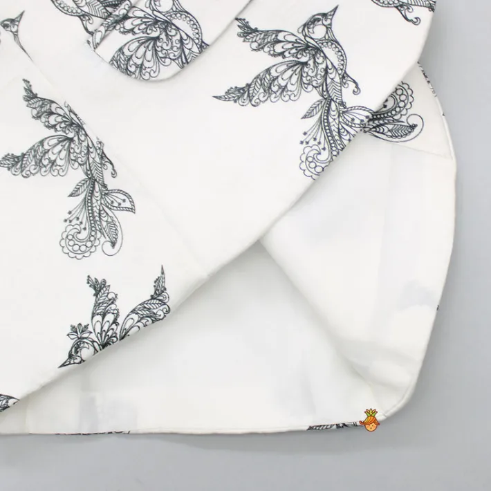 Best Dual Pocket Detail White And Black Bird Printed Blazer BOY Formal Wear