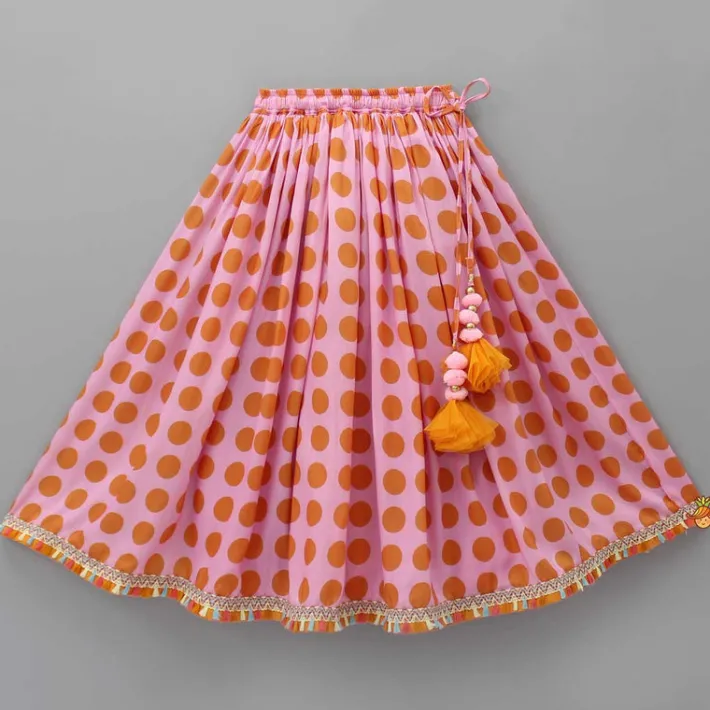 Clearance Dual Tone Dot-Printed Top and Lehenga With Net Dupatta Ethnic Wear | Lehengas & Ghagras