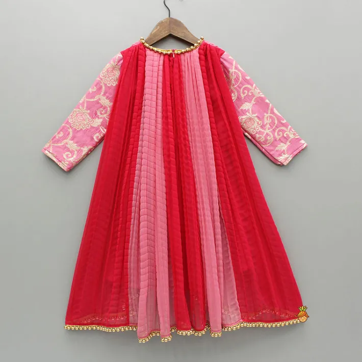 Fashion Dual Tone Embroidered Sleeves High Low Kurti Ethnic Wear | Kurtis & Jumpsuits