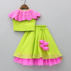 Hot Dual Tone Scalloped Flap Top And Contrasting Hem Lehenga Ethnic Wear | Lehengas & Ghagras