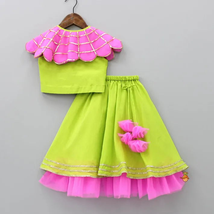 Hot Dual Tone Scalloped Flap Top And Contrasting Hem Lehenga Ethnic Wear | Lehengas & Ghagras