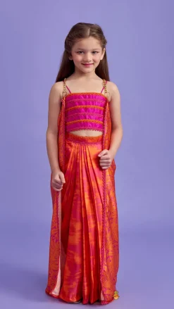 Discount Dual-Colour Top And Stylish Dhoti Skirt With Matching Cape And Hairband Ethnic Wear | Dhotis & Patialas