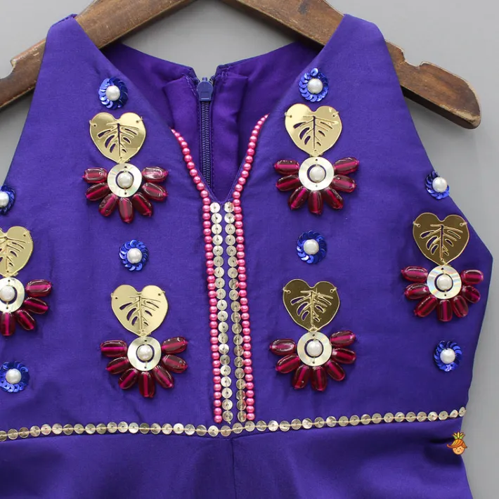 Best Elegant Artificial Stone And Bead Embellished Purple Jumpsuit Ethnic Wear