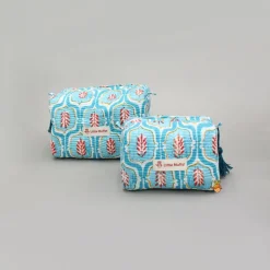Hot Elegant Blue Block-Printed Pouch Bags - Set Of 2 Bags